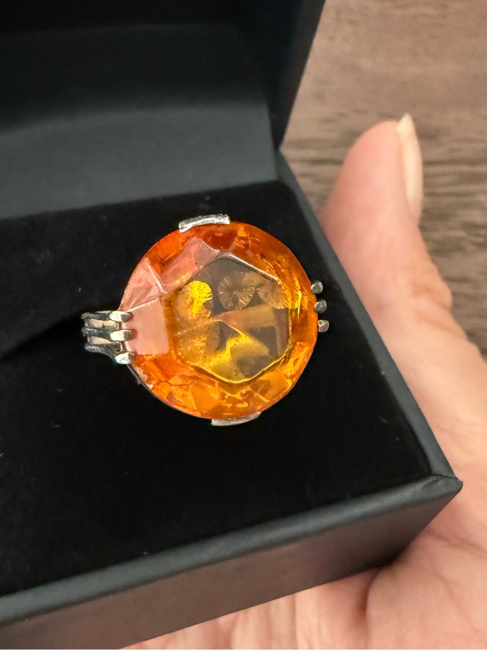 Vintage Amber Round Faceted Ring - Vintage